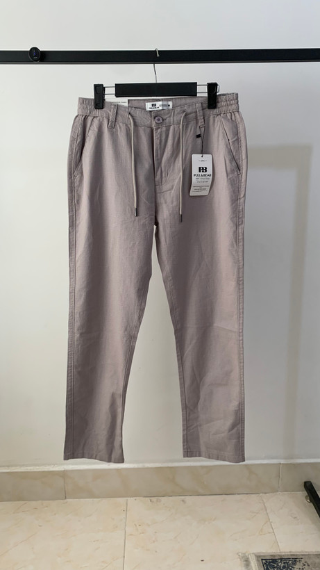 شلوار لینن حصیری اورجینال Pull&Bear طوسی